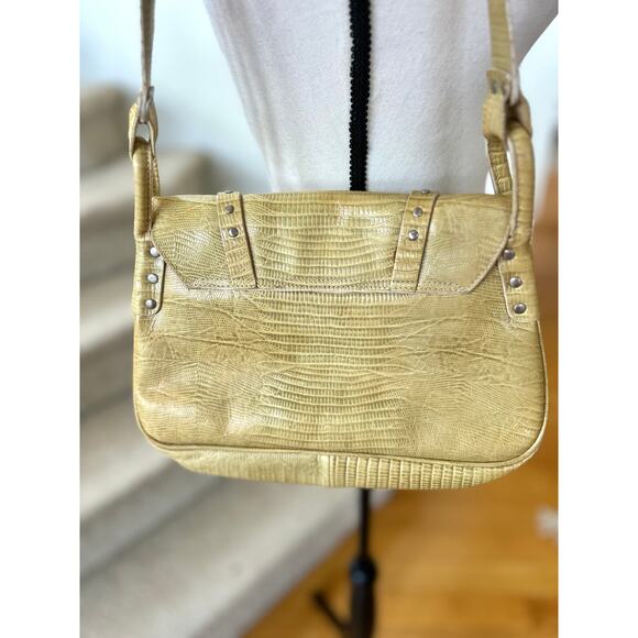 Vintage Cavalcanti Butter Yellow Studded Embossed Croc Baguette Shoulder Bag - Picture 3 of 11